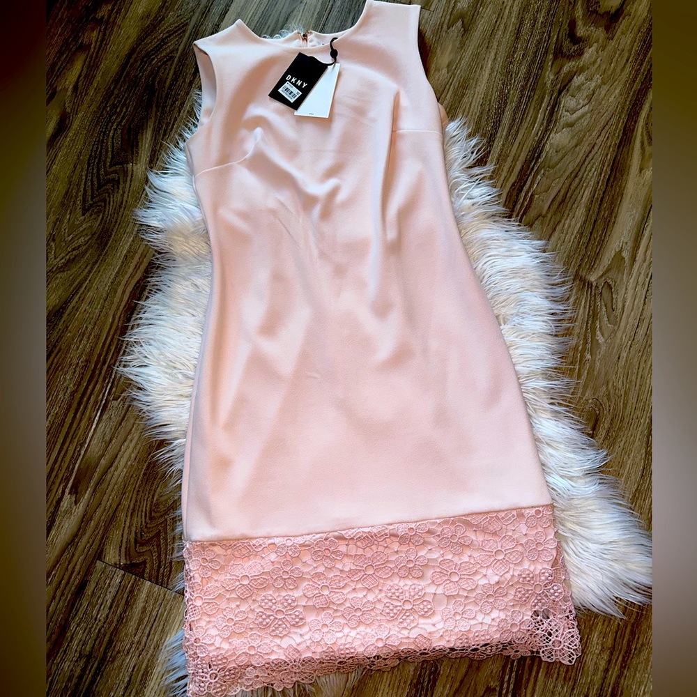 Beautiful pink DKNY never worn dress. Sits right around the knees.